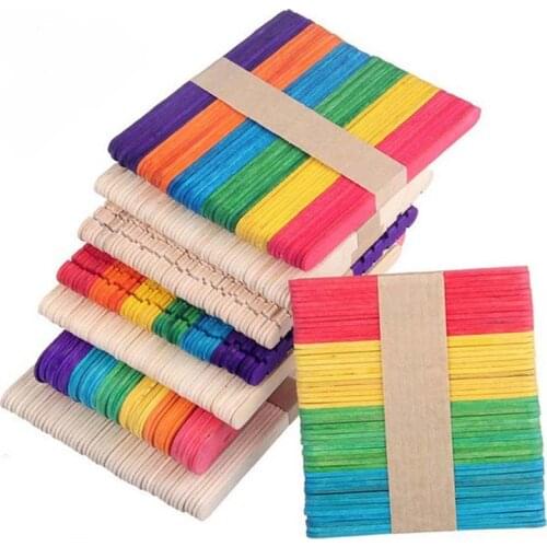50Pcs Multicolored Ice Cream Sticks Wooden Popsicle Stick for Kids Hand Crafts Ice Cream Cake DIY Making Popsicle Tools 2017