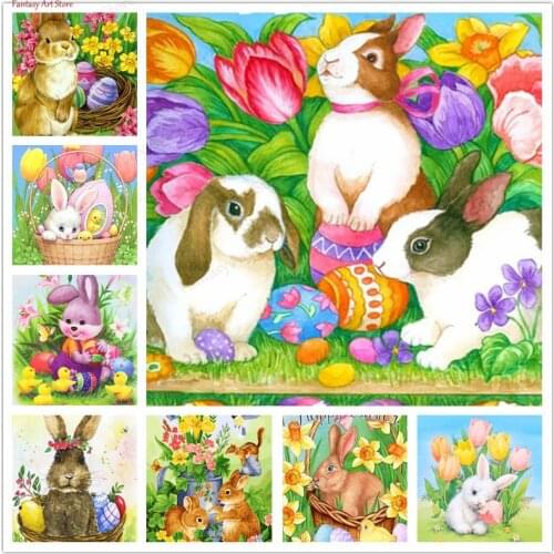 5D Diamond Painting Easter Bunny Full Diamond Mosaic Diamond Embroidered Cross Stitch Art Crafts Wall Decoration Easter Gift