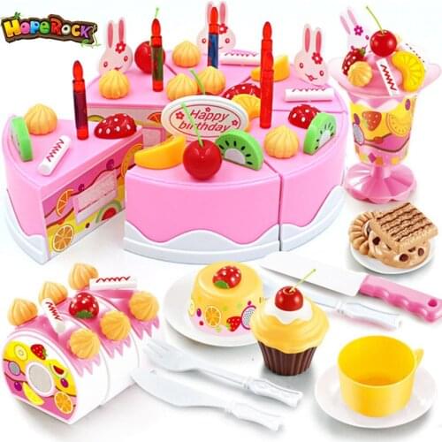 75Pcs DIY Pretend Play Fruit Cutting Birthday Cake Cream Tea Set Kitchen Food Toys Early Education Girls Children Cookware Sets
