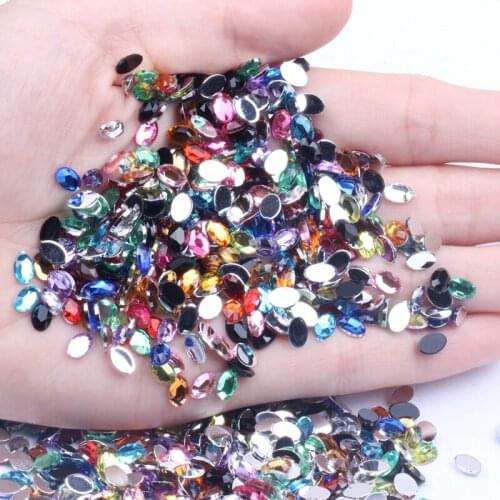 Flat Back Facets Acrylic Rhinestones 4x6mm 10000pcs Oval Shape Many Colors Glue On Beads DIY Crafts Garments Decorations