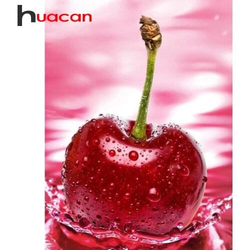 Huacan Diamond Painting Fruit Cross Stitch 5D Diy Diamond Embroidery Mosaic Cherry Bedroom Decoration handcraft