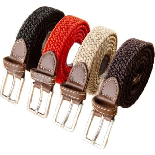 No hole canvas simple versatile belt womens buckle elastic woven belt thin Jeans designer belts