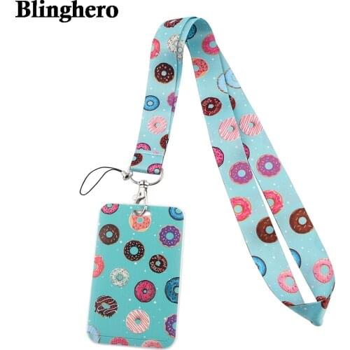 CB349 Donuts New Fashion Card Cover Women Work Name Card Holder Business Work Card ID Badge Lanyard Hanging Rope