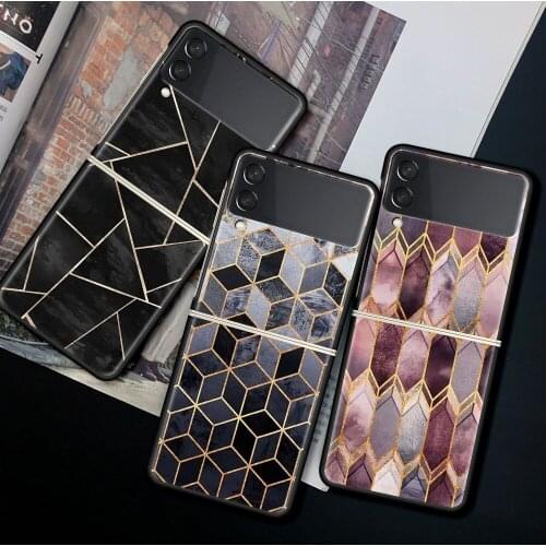 Case For Samsung Galaxy Z Flip 3 5G Funda ZFlip3 Luxury Black PC Hard Shockproof Back Phone Coque Shell Marble Geometric