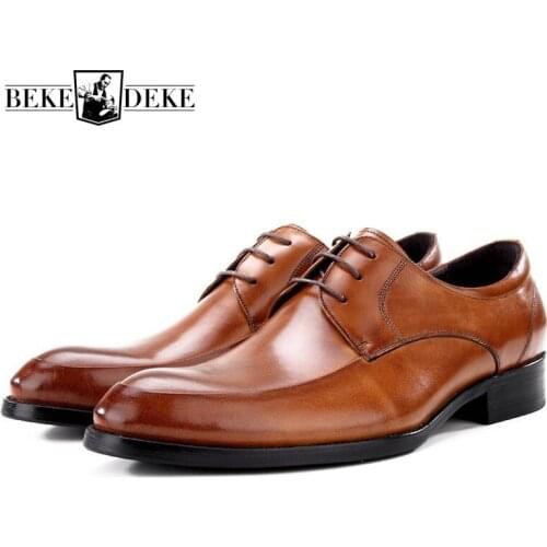 Designer Genuine Leather Shoes Men Business Casual Pointed Toe Oxford Dress Footwear Top Quality Wedding Formal Zapato Plus Size