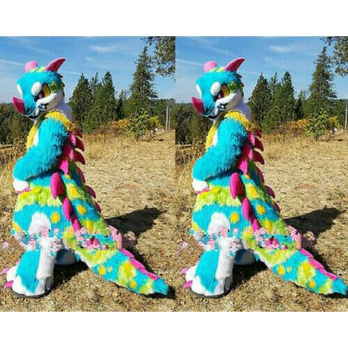 Halloween Long Fur Color Husky Dog Fursuit Mascot Costume Suit Cosplay Fancy Dress Adults Birthday GiftsFurry