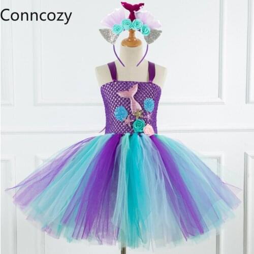 Send Headdress Mermaid Girl Dress Kids Mesh Princess Dress Cospaly Stage Performance Kids Dresses for Girls Toddler Girl Clothes
