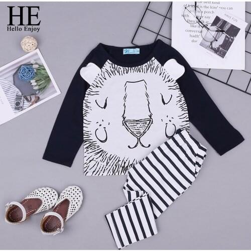 HE Hello Enjoy Newborn Boys Clothes Sets Autumn Baby Girls Clothing Cotton Cartoon Animal Long Sleeeve Tops+Stripe Pant Infant