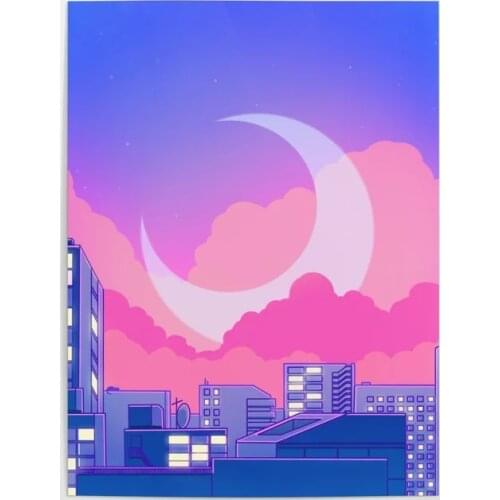 Canvas Wall Art Purple Sky Moon Home Decorative HD City Gifts Printed Poster Painting Modern Modular No Frame For Living Room