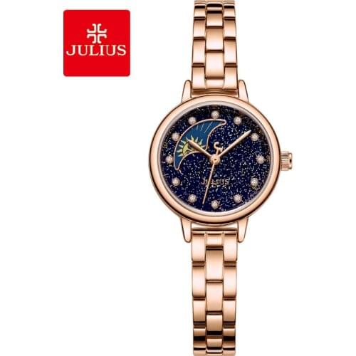 Julius Brand New Sun Moon Quartz Watch Women Calendar Display Small Clock Fashion Dress Chain Bracelet Watch Girl Birthday Gift