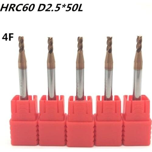 5Pcs 4F-D2.5*50L HRC60 material Carbide Square Flatted End Mill 4 flute mill diameter 2.5mm High-speed machine Milling Cutter
