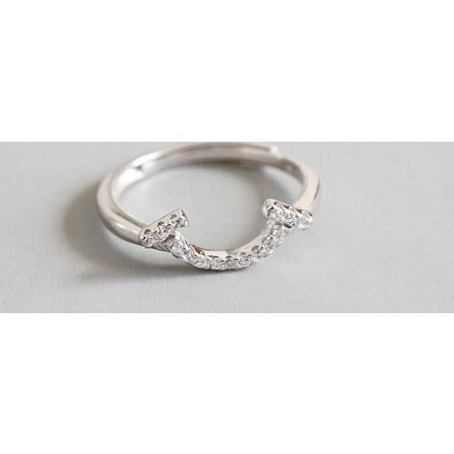 Cute smiley styling sterling silver opening ring for women Fashion student wearing ladies jewellery size adjustment range US 6-8