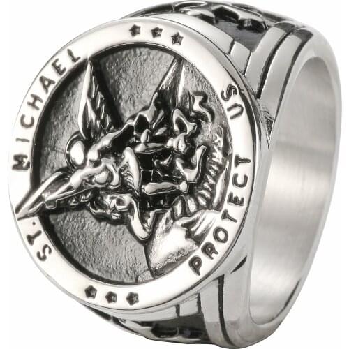 Size 7-15 SAINT MICHAEL 316L Stainless Steel Fashion Jewelry Angle Protect Us Ring For Christians