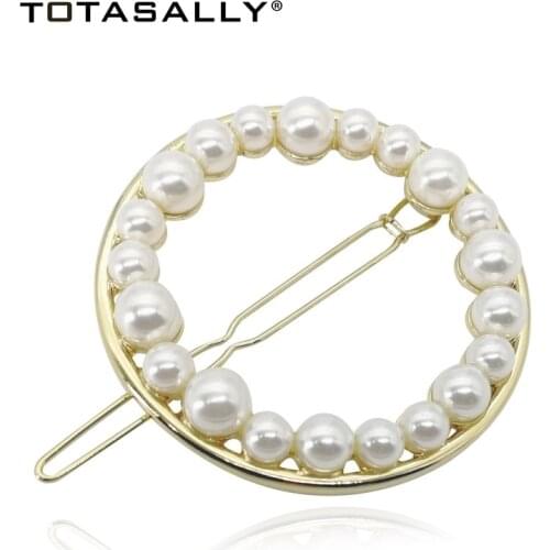 TOTASALLY Fashion Simulated Pearl Hair Clips Women Circle Geo Style Hair Jewelry Palillos del pelo for Girls