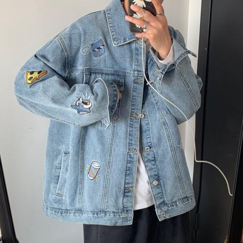 Mens denim jacket handsome trendy coat 2020 spring autumn teenagers Casual loose trendy brand youth embroidery denim jacket