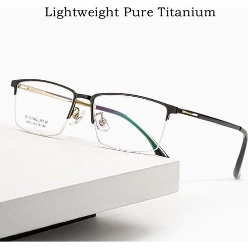 Mens Ultra-Light Comfortable Half-Frame Eyeglasses Frame Pure Titanium Myopia/Astigmatism Prescription Optical Glasses Frame