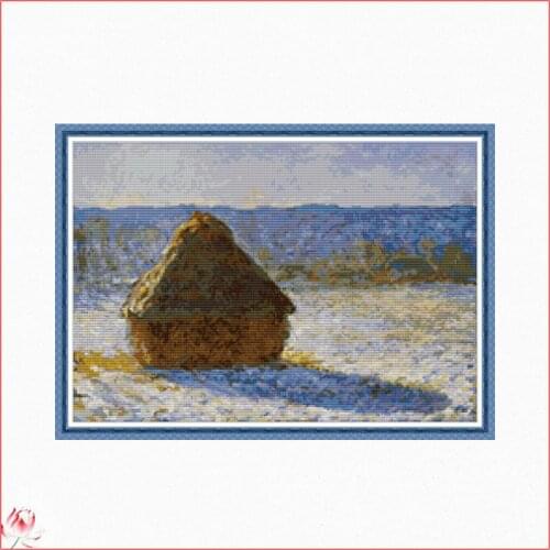 Joy Sunday Winter Haystack Scenery Pattern Cross Stitch Kit 14CT 11CT Printed Canvas DIY Embroidery Set Needlework Home Deco