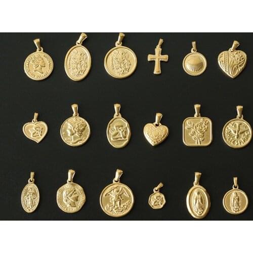 Gothic Portrait Cross Angel Pendant Heart 18k Gold Color Necklace Stainless Steel Gift For Women Chains Accessories Jewelry