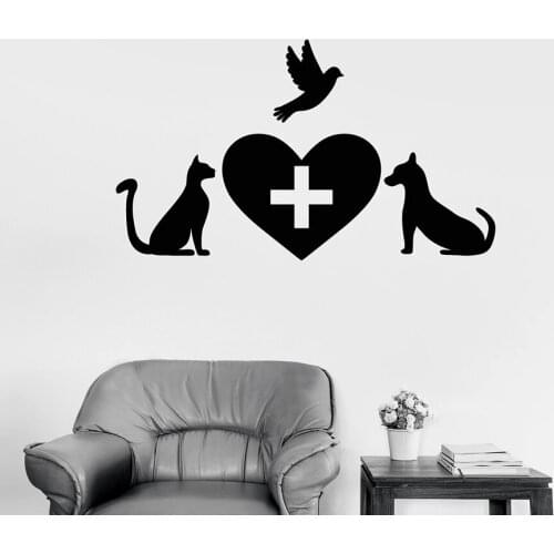 Animals Wall Decal Veterinary Clinic Pets Logo Signboard Vinyl Window Stickers Cat Dog Bird Love Heart Art Mural Decor M076