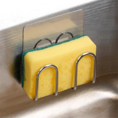 Stainless Steel Magic Sticker Sink Sponge Holder Kitchen Organizer Shelf Bathroom Wall Holder Sponges Storage Basket Kitchen