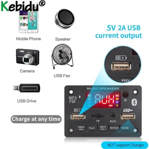 New Handsfree 5V 12V MP3 Decoder Board Bluetooth 5.0 Wireless FM AUX MP3 Car Player USB TF Recording Module With Remote Control