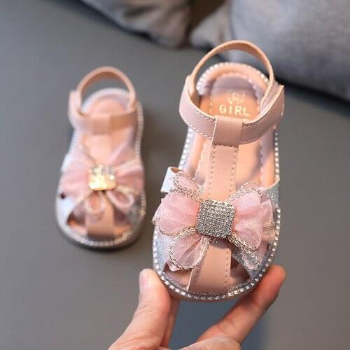 1 2 3 4 5 6 Years Crystal Baby Girl Beach Dress Shoes Toddler Sandals 2021 For Children Kids Summer Princess Lace Bow Flat Shoes