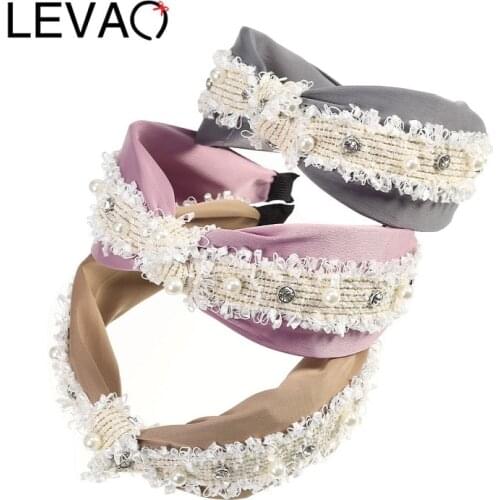 LEVAO New 2021 Fashion Girls Headband Cloth Lace Knotted Ornament Hairband Women Wide Middle Knot Turban Hair Accessories