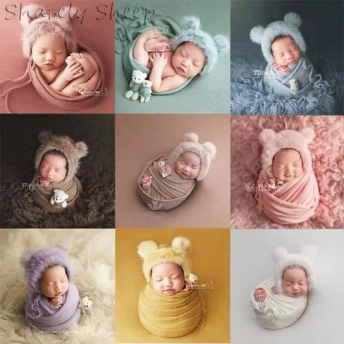 Newborn Photography Props Baby Boy Girl Cartoon Hat+Stretch Wrap Set Photo Shoot Studio Posing Prop fotografia Accessories