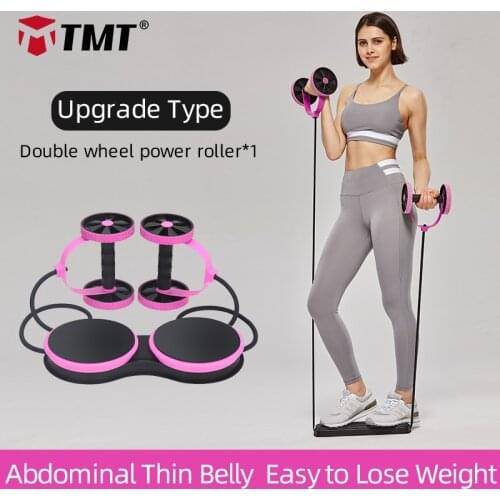 TMT Double AB Power Press Roller Resistance Pull Rope ABS Wheel Workout Waist Machine Trainer Abdominal Fitness Home Equipment