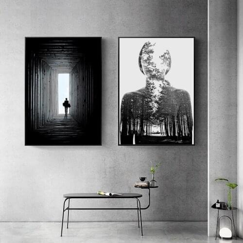 Nordic black white abstract figures canvas painting Wall art Picture for Living Room Art poster Decoration Picture Morden Art