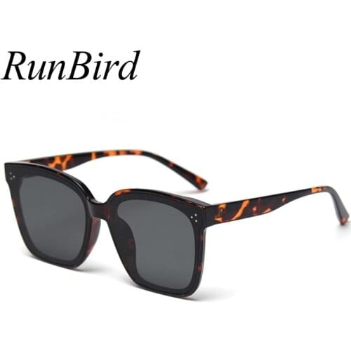 RunBird Korean Style Mens Oversized Sunglasses Square Tr90 Frame Women Sun Glasses Black Leopard 2020 Summer Uv400 5470