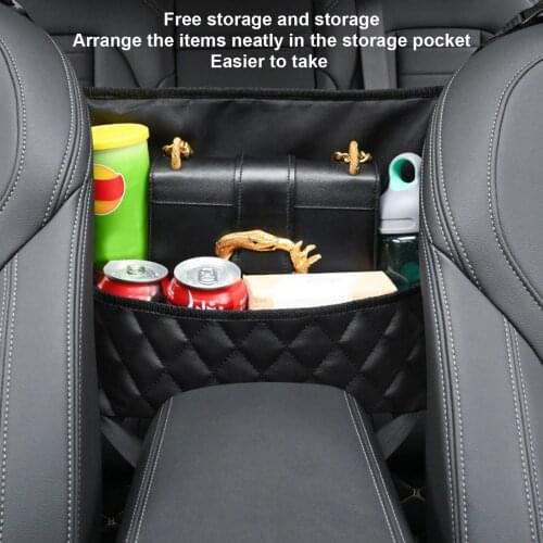 Car Large Capacity Storage Pocket Seat Crevice Net Handbag Holder Luxury Leather Seat Back Organizer Mesh Bag Automotive Goods