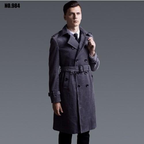 Hot Men Corduroy Trench Coat Double Breasted Windbreaker Casual Lapel Collar Long Sleeve Spring Autumn Slim Long Outerwear Coats