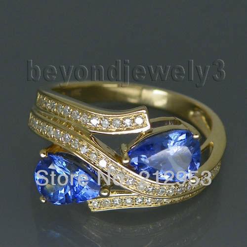 Vintage Two Stones Pear 5x7mm 14Kt Yellow Gold Tanzanite Ring WU021