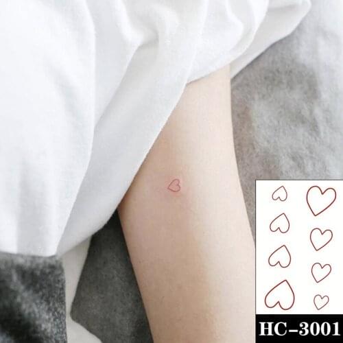 Waterproof Temporary Tattoo Red Heart Chinese Japanese Text Cartoon Pattern Fake Tattoos Flash Tatoos Arm Body Art for Women Men