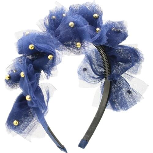 Fashion Bow Gauze Women Headband personality Hairband Girls Headwear Bow Headband Hair Accessories Pearl bow hair band