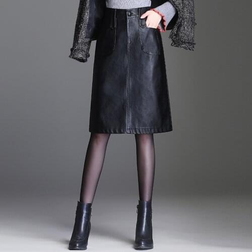 2021 PU Leather Skirt plus Size High Waist Slim long skirts for Women Skirt jupe mi longue jupe taille haute faldas mujer