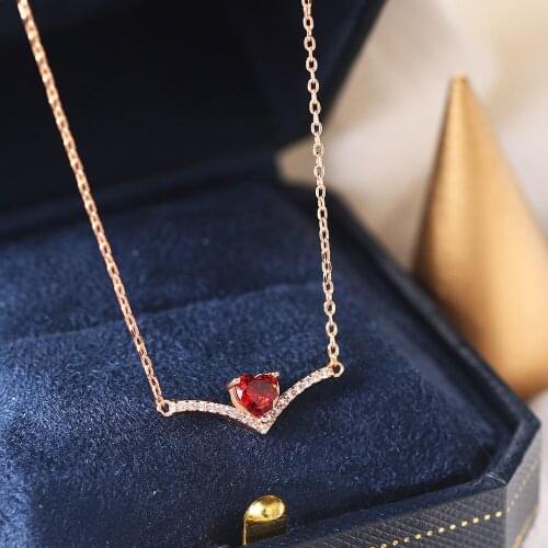 Love Heart Pendant Necklaces For Women Red AAA+Cubic Zirconia Rose Gold Color Wedding Engagement Accession Fashion Jewelry N078
