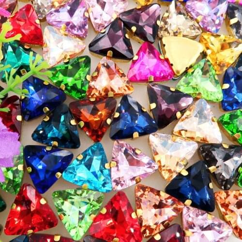 18mm 10pcs/pack gold claw Triangle shape Sew on rhinestone beads glass Crystal garments clothes shoes decoration diy