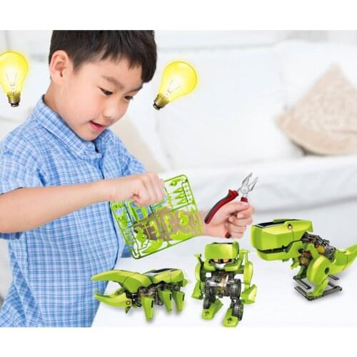 3 in 1 Funny Transformation Using Solar Energy Robot/Dinosaur/Drill/Insert DIY Assembled Toy PUZ for Children Kids Educational P