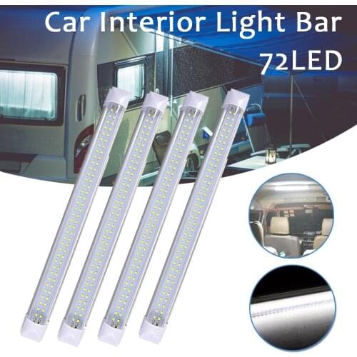 4PCS 72 LED Interior Lights Strip Bar Reading Light Indoor Ceiling Lamp Car Van Bus Caravan With ON/OFF Switch 12V