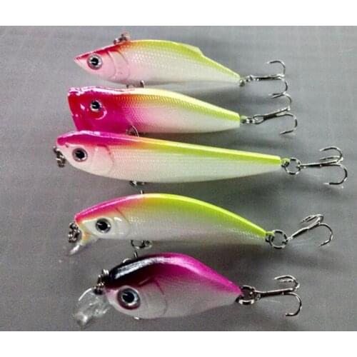 5Pcs One Set Fish Bait Kits Crankbait Vib Wobbler Pencil Fish Artificial Hard Lure Minnow Popper Fishing Lure Fishing Tackle