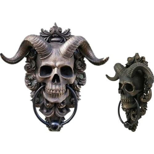 50LB Goat of Mendes Horned God Skull Hanging Door Knocker Wall Sculpture Resin Ornament Statue Figurine Halloween Decor