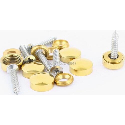 6 Pcs Fitting Parts Brass Tone 12mm Diameter Screw Cap Mirror Nails Decoration Lid