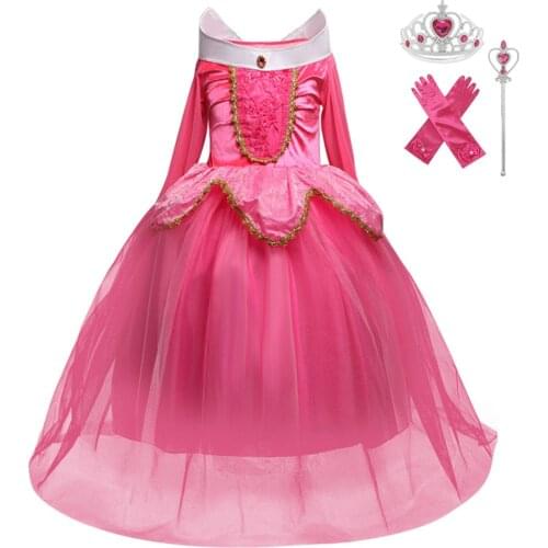 Aurora Girl Dress Sleeping Beauty Carnival Costume Girls Princess Rose Cosplay Costumes Child Halloween Birthday Party Frocks