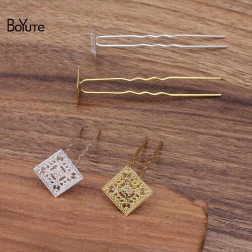 BoYuTe (20 Pieces/Lot) 15MM Metal Brass Square Plate Welding 75*10*1.2MM Hair Fork Hairpin Bride Hair Jewelry Diy Accessories