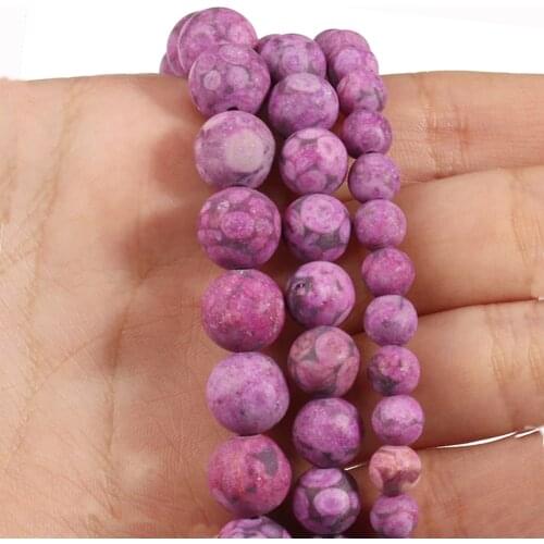 Natural Stone Beads Matte Fuchsia Maifan Round Beads For Jewelry Making DIY Bracelet Ear Studs Accessories 15'' Strands 6/8/10mm