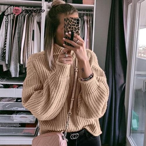Conmoto Winter Pullovers Knitted Sweater Women Casual Sweaters Jumper Solid Khaki Female Turtleneck Sweater Knitwear Pull Femme