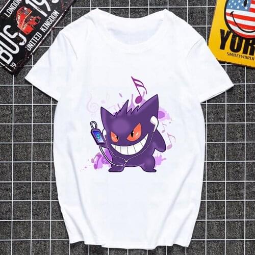 Pokemon Gengar Tshirt Summer Kawaii Anime Juice T-shirt Summer Women Casual Clothes Fashion Print Short Sleeve Cartoon Tee Femme