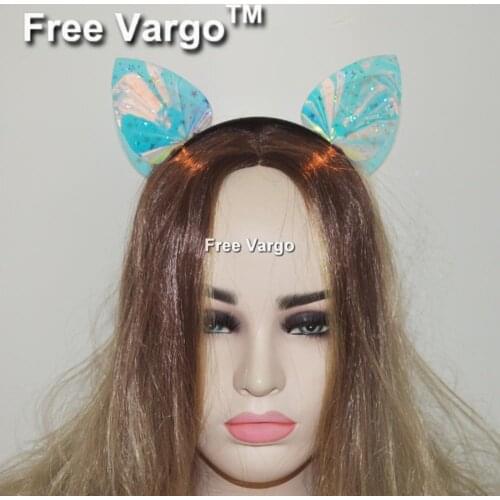 Holographic Burning Man Pvc Vinyl Headpiece Cat Ears Handband Head Pieces Rave Stage Dancer Dj Singer Wear Hat Costumes